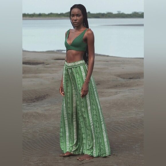 Juan De Dios San Cipriano Silk Pants Green Size Small - Picture 1 of 11